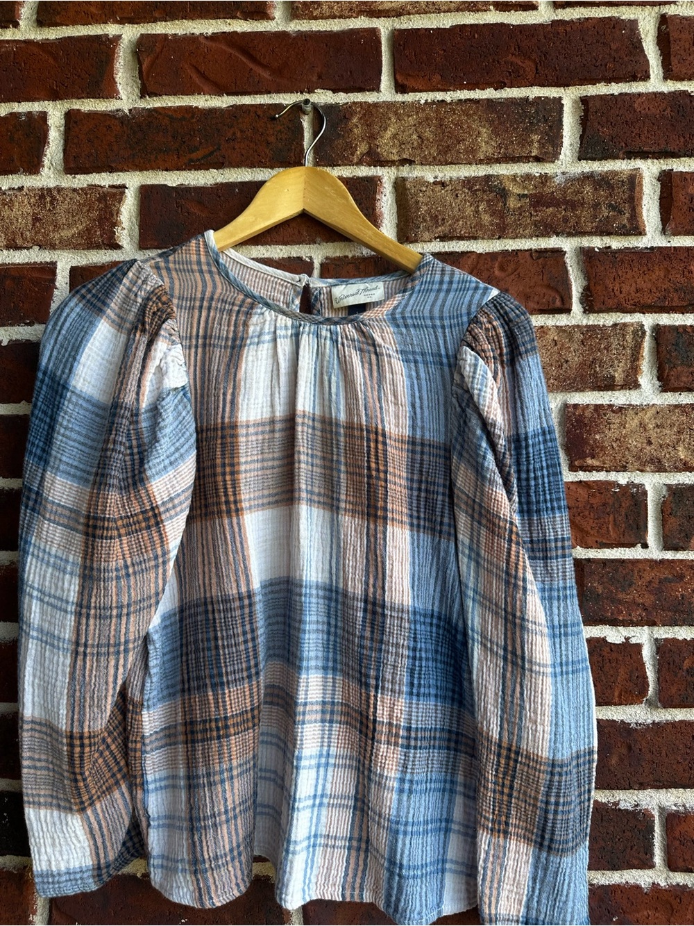 Universal Thread Striped Peasant Top in Blue and Brown